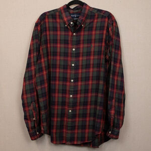 Ralph Lauren Classic Fit green red plaid long sleeve casual button up shirt-L
